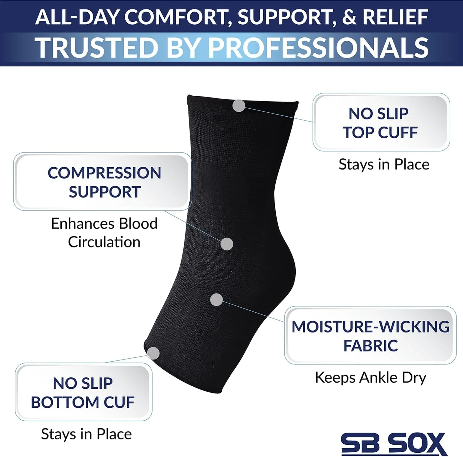 SB SOX Compression Ankle Brace (1 Pair)  Ankle Support Sleeve for Men & Women  Relief for Achilles, Sprains, Plantar Fasciitis
