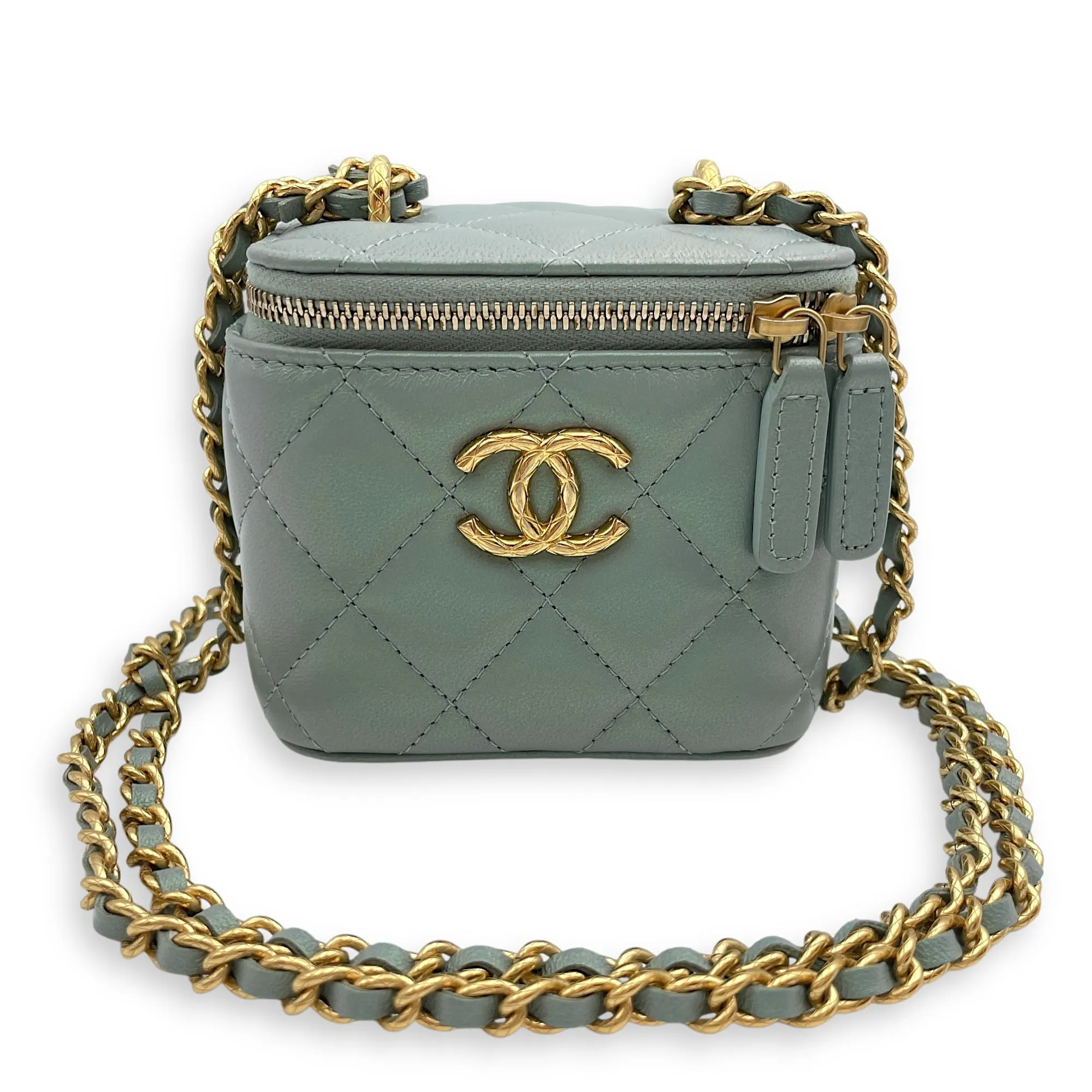 Seasonal Mini Vanity Iridescent Green Crossbody Bag in Lambskin, Gold hardware