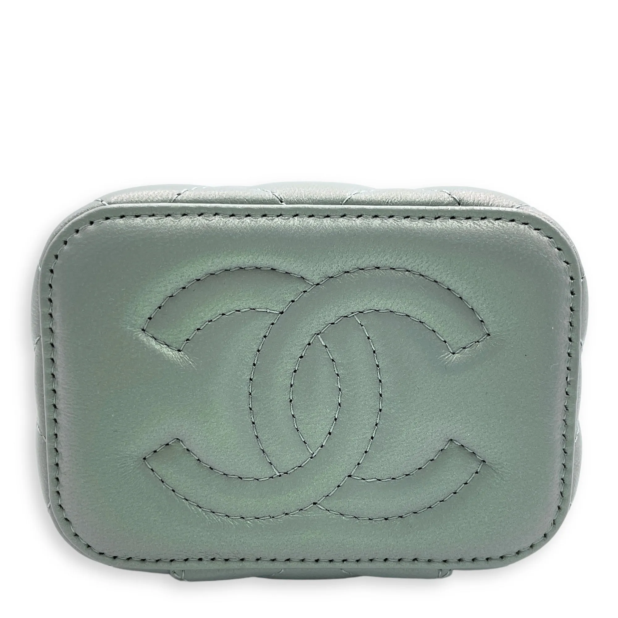 Seasonal Mini Vanity Iridescent Green Crossbody Bag in Lambskin, Gold hardware