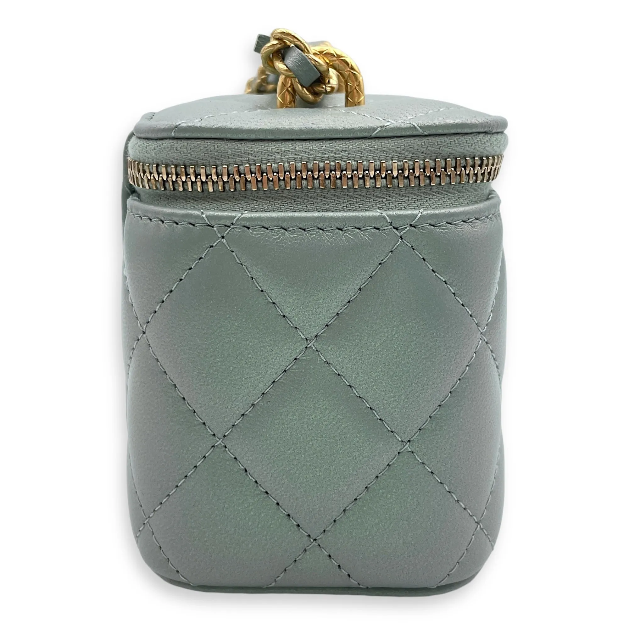 Seasonal Mini Vanity Iridescent Green Crossbody Bag in Lambskin, Gold hardware