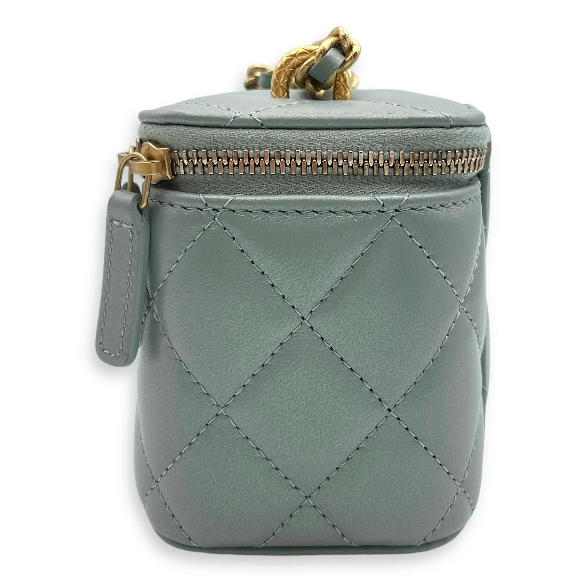 Seasonal Mini Vanity Iridescent Green Crossbody Bag in Lambskin, Gold hardware
