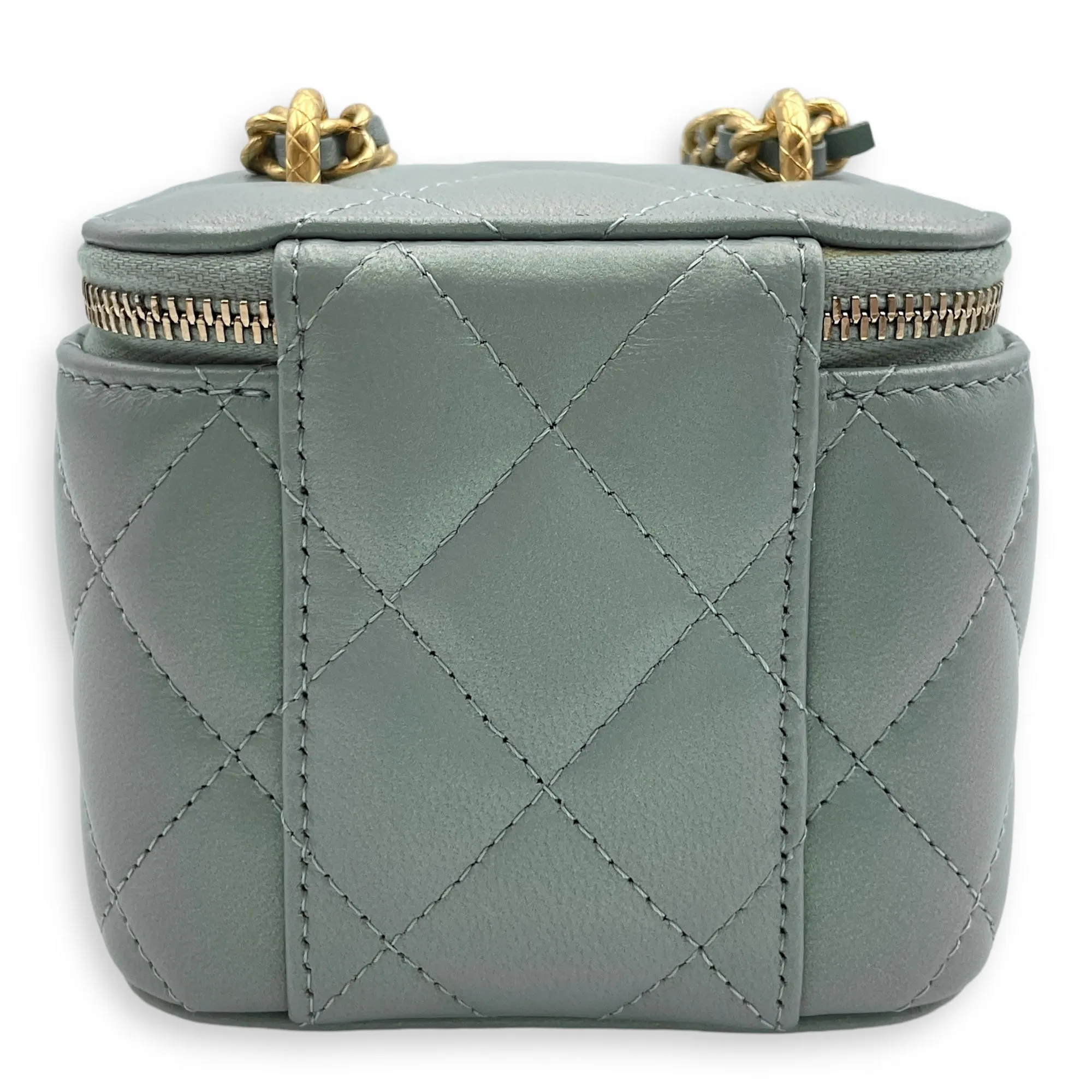 Seasonal Mini Vanity Iridescent Green Crossbody Bag in Lambskin, Gold hardware