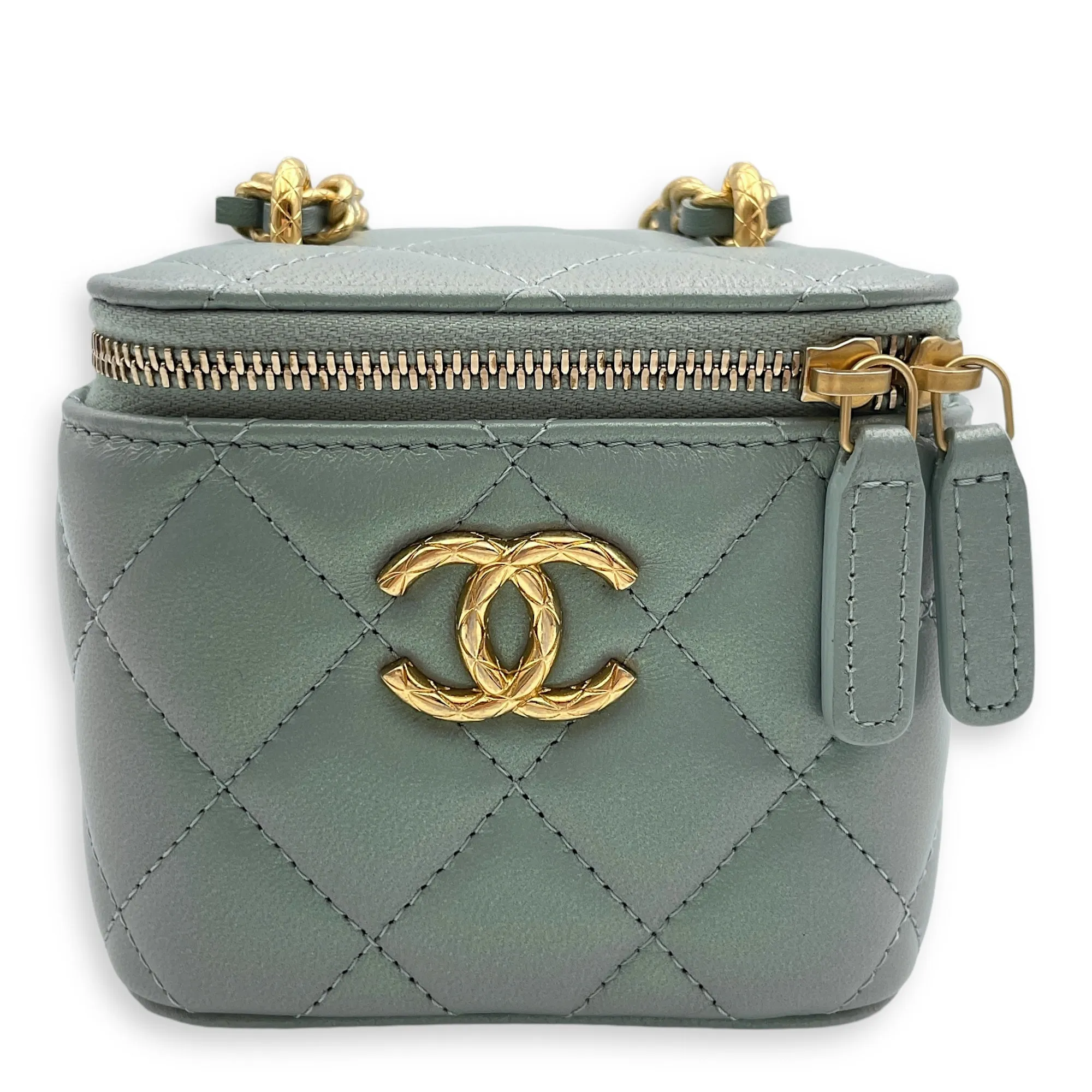 Seasonal Mini Vanity Iridescent Green Crossbody Bag in Lambskin, Gold hardware