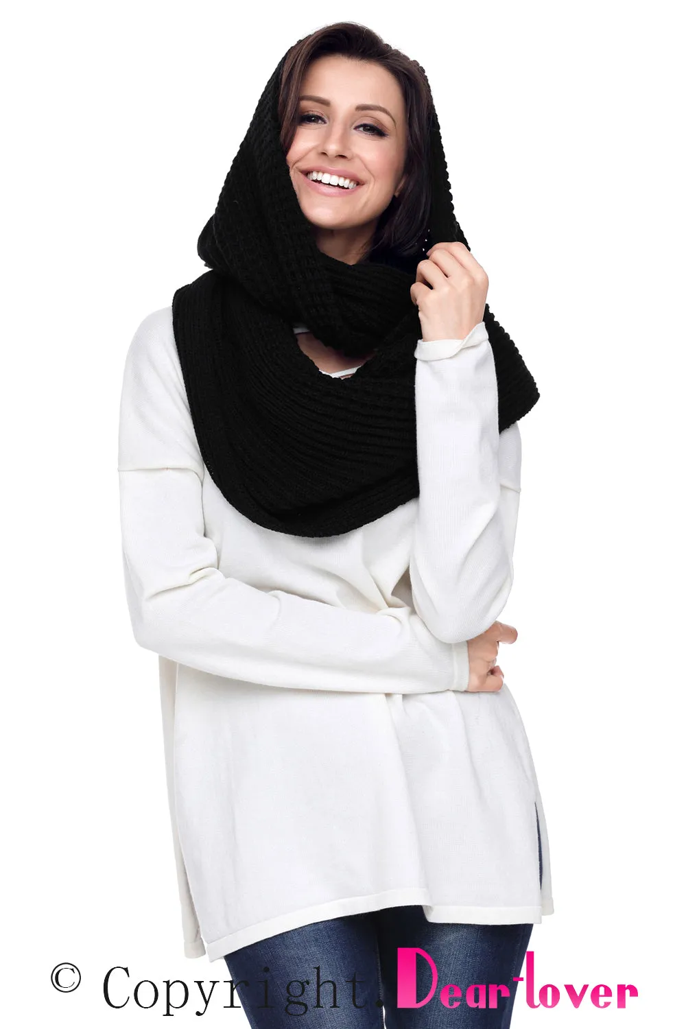 Sexy Black Cable Knit Chunky Scarf