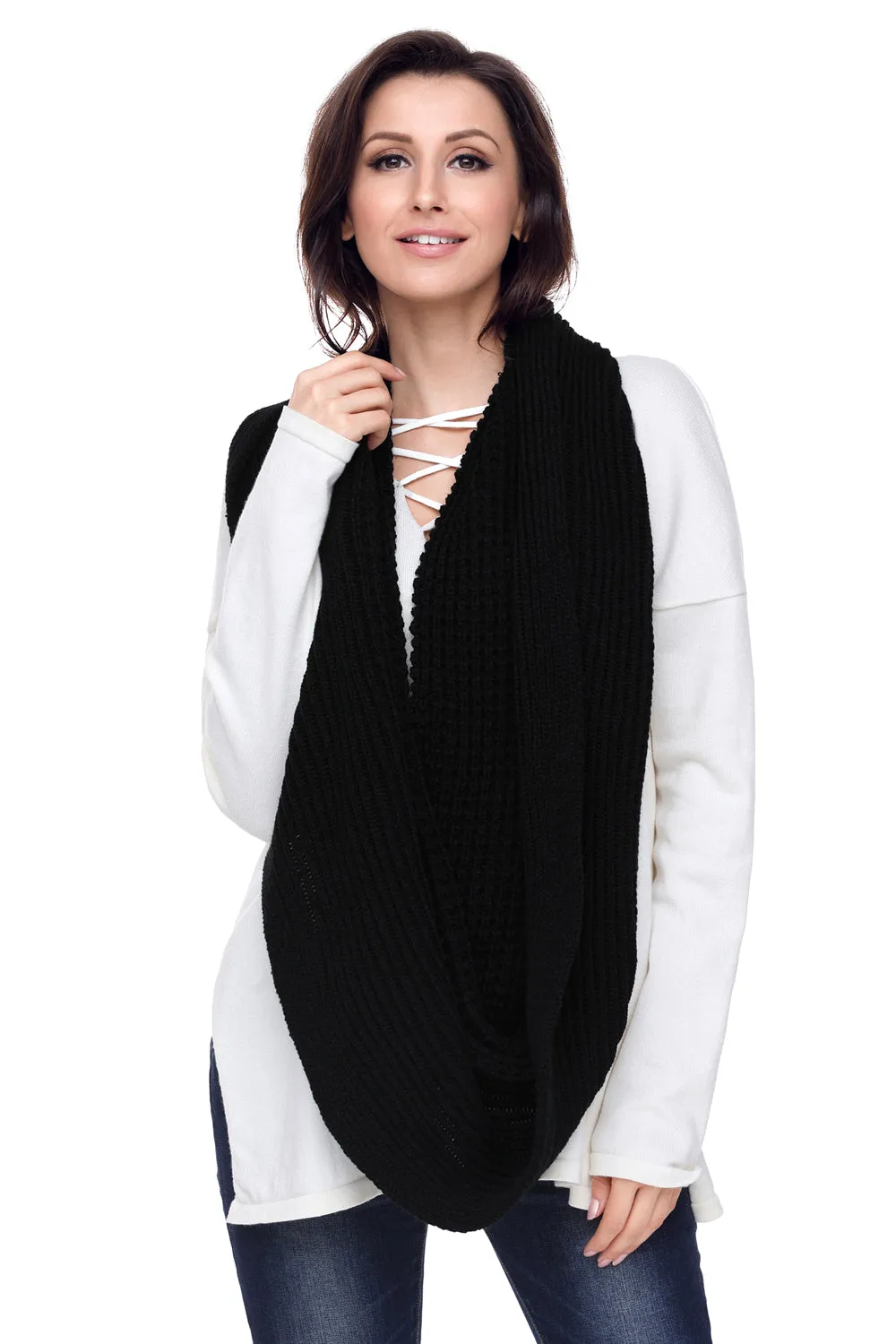 Sexy Black Cable Knit Chunky Scarf