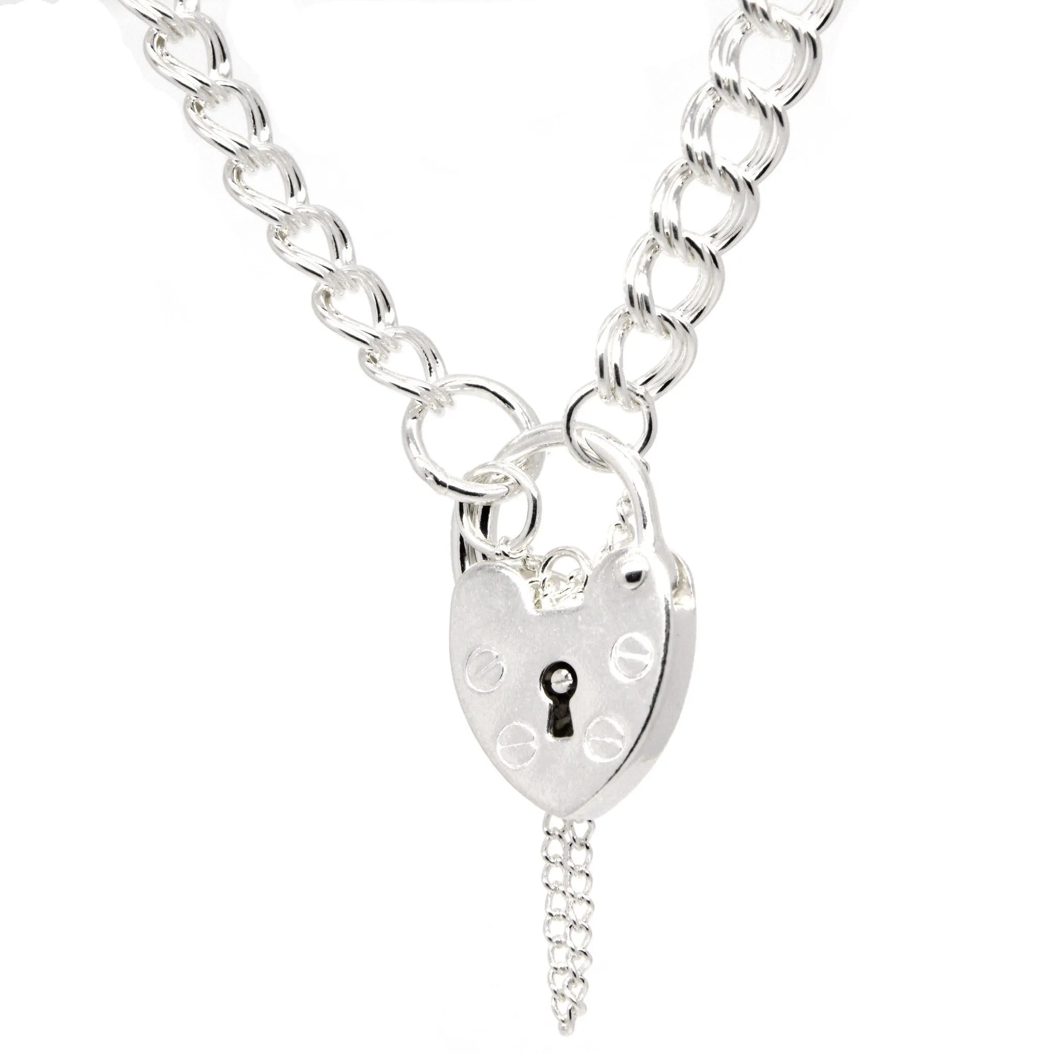 Silver Child's Double Link Charm Bracelet with Padlock