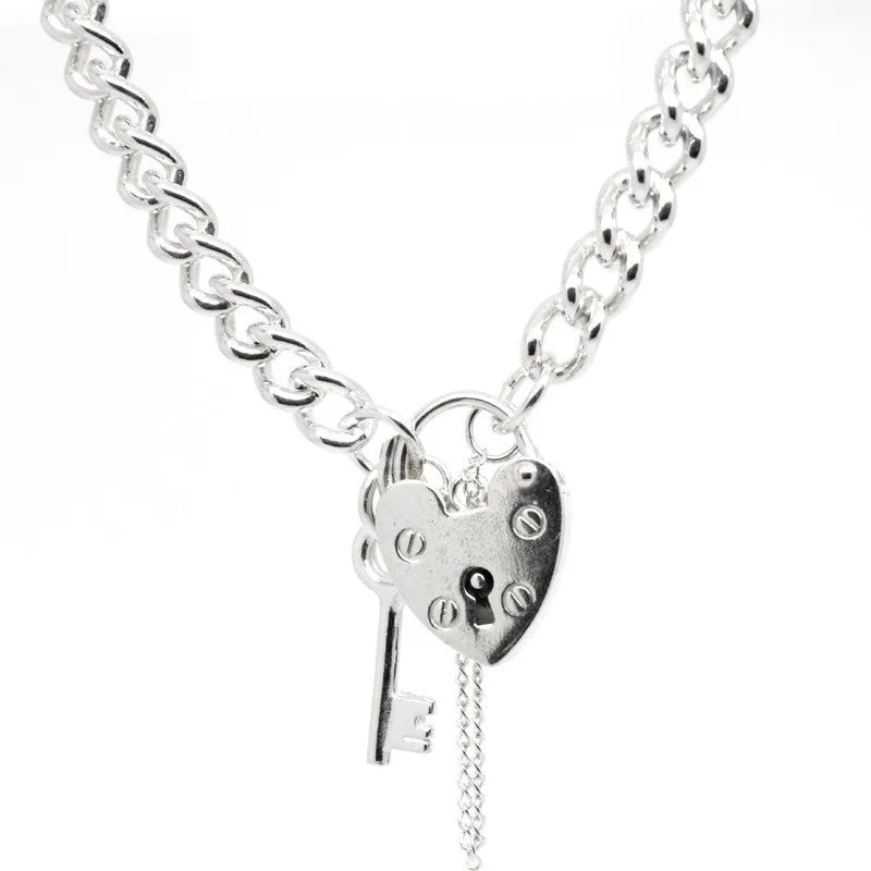 Silver Heavy Curb Charm Bracelet with Padlock