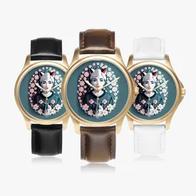 Silverfox Stylish Classic Leather Strap Quartz Watch (Gold)