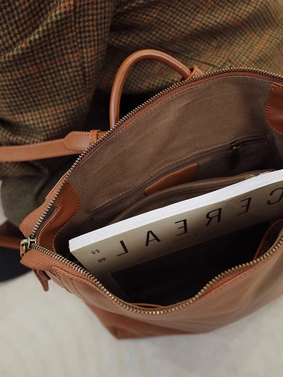 Simple Zipper Leather Backpack