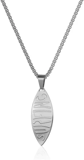 Stainless Steel Surfboard Pendant Necklace Hawaiian Ocean 18K Gold Plated Necklace 24 Inch Chain