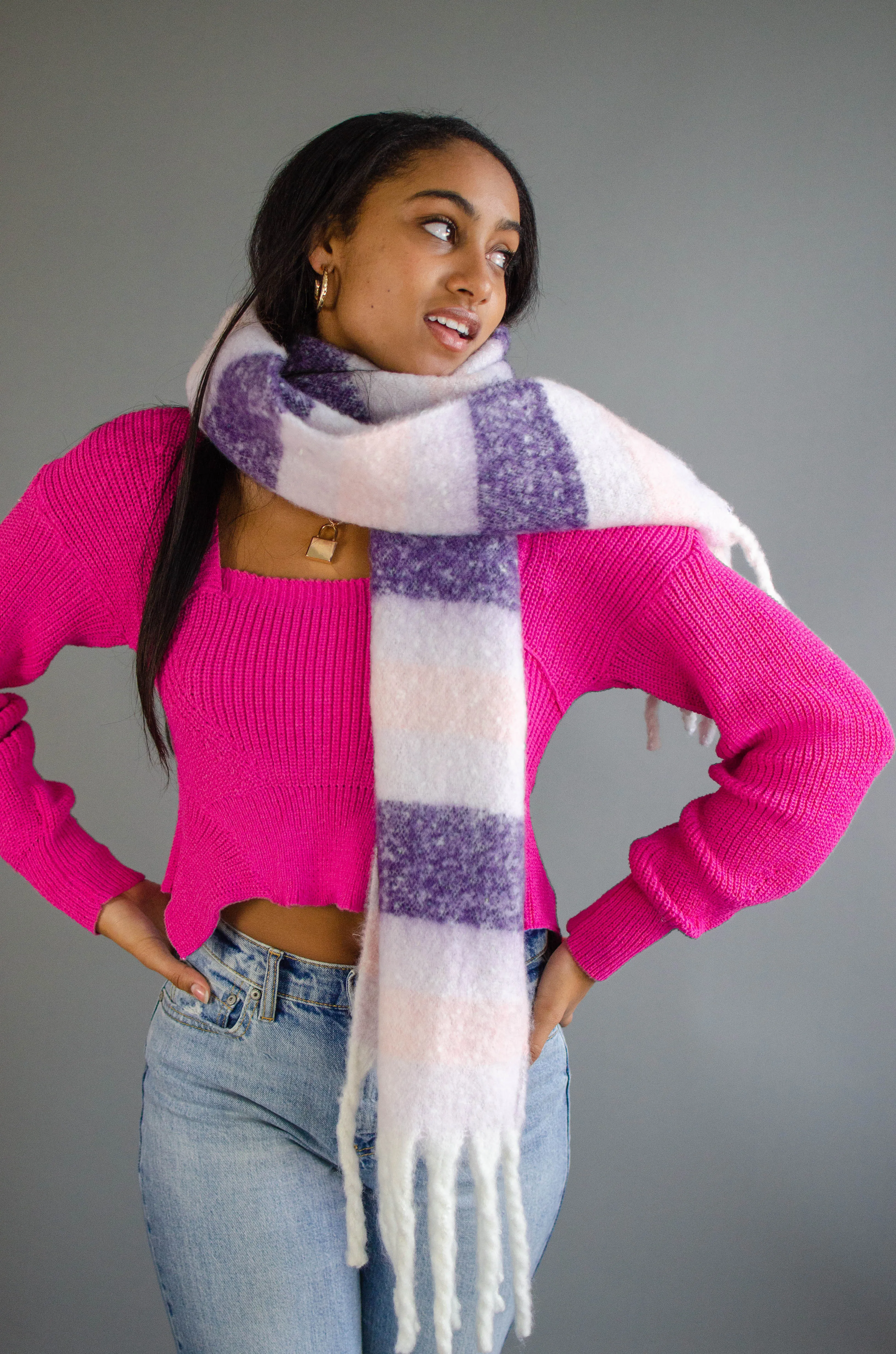 Stripe Fringe Knit Scarf