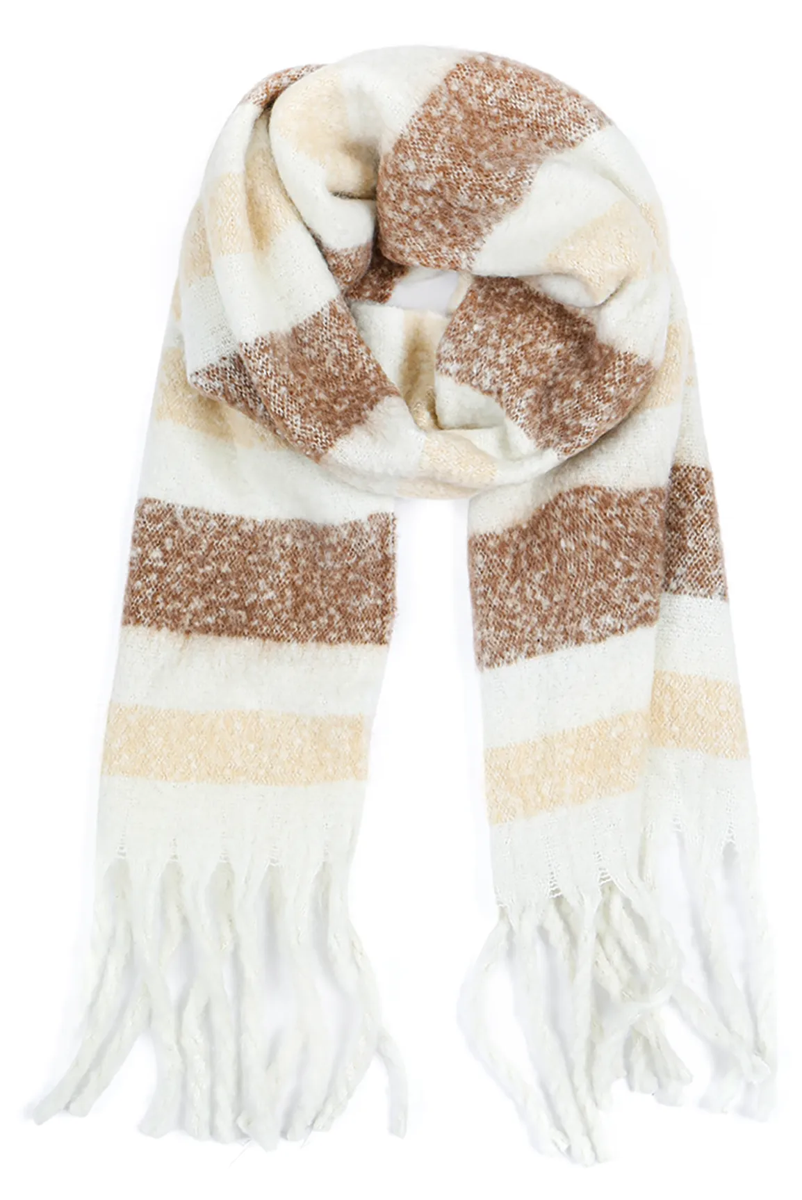 Stripe Fringe Knit Scarf
