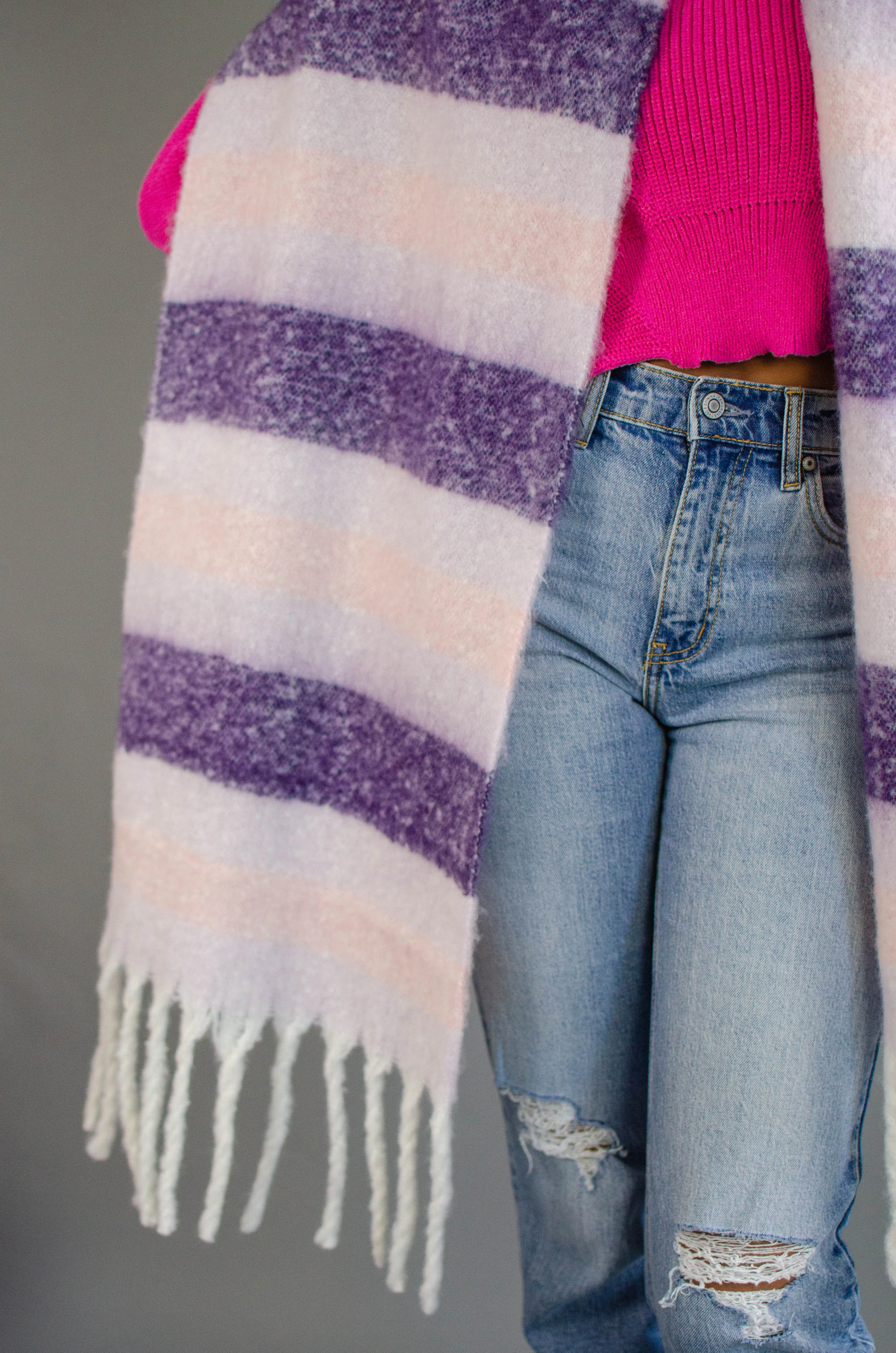 Stripe Fringe Knit Scarf