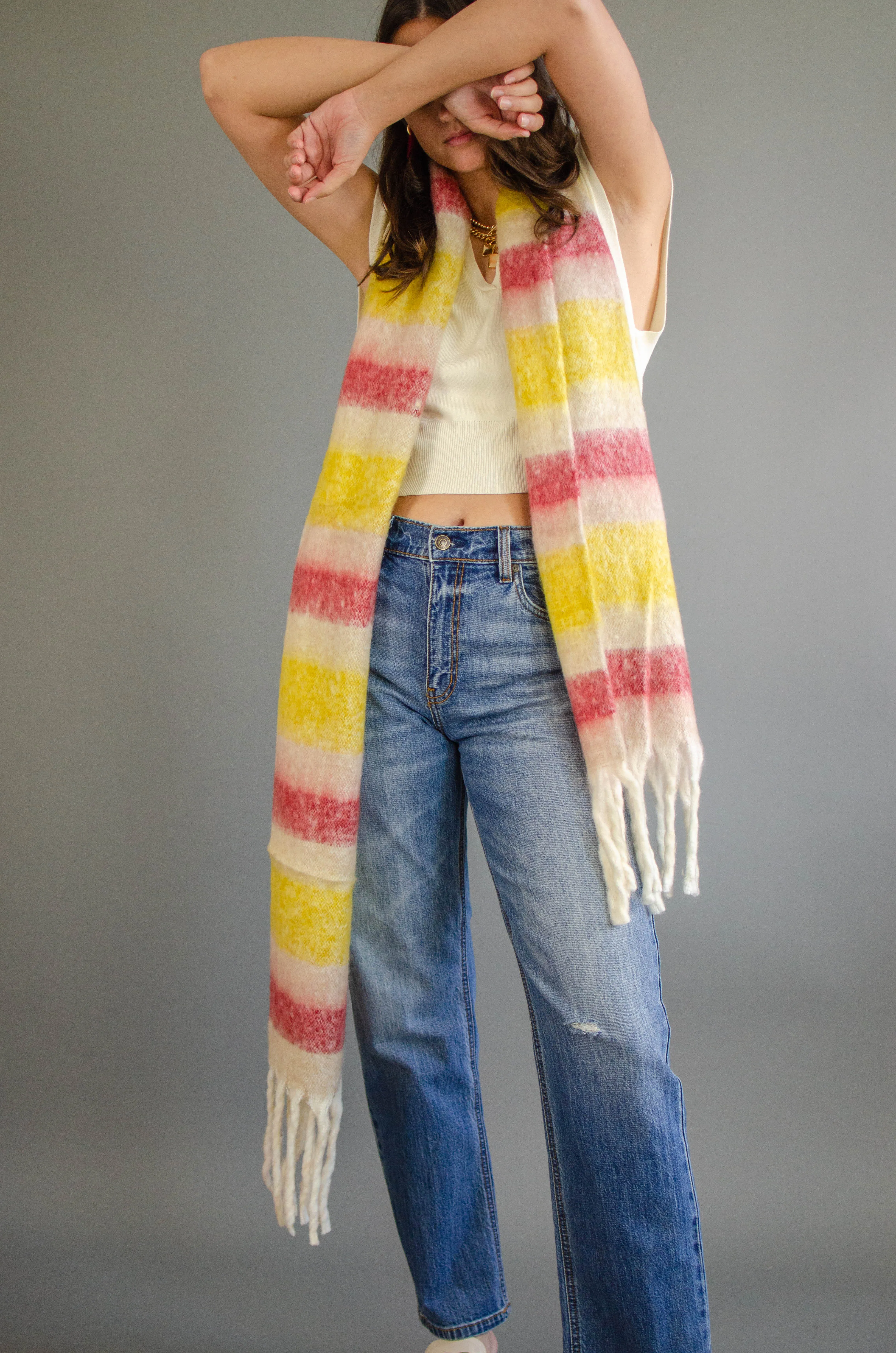 Stripe Fringe Knit Scarf