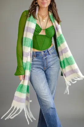 Stripe Fringe Knit Scarf