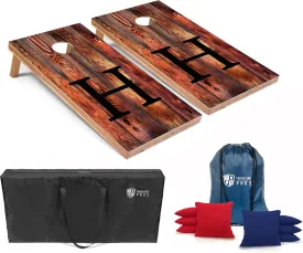 Tailgating Pros Monogrammed Red Cornhole Boards w/Ring Lights - 4'x2' Lightweight Cornhole Game- Includes LED Rings, Carrying Case, Set of 8 Corn Hole Bags & Tote