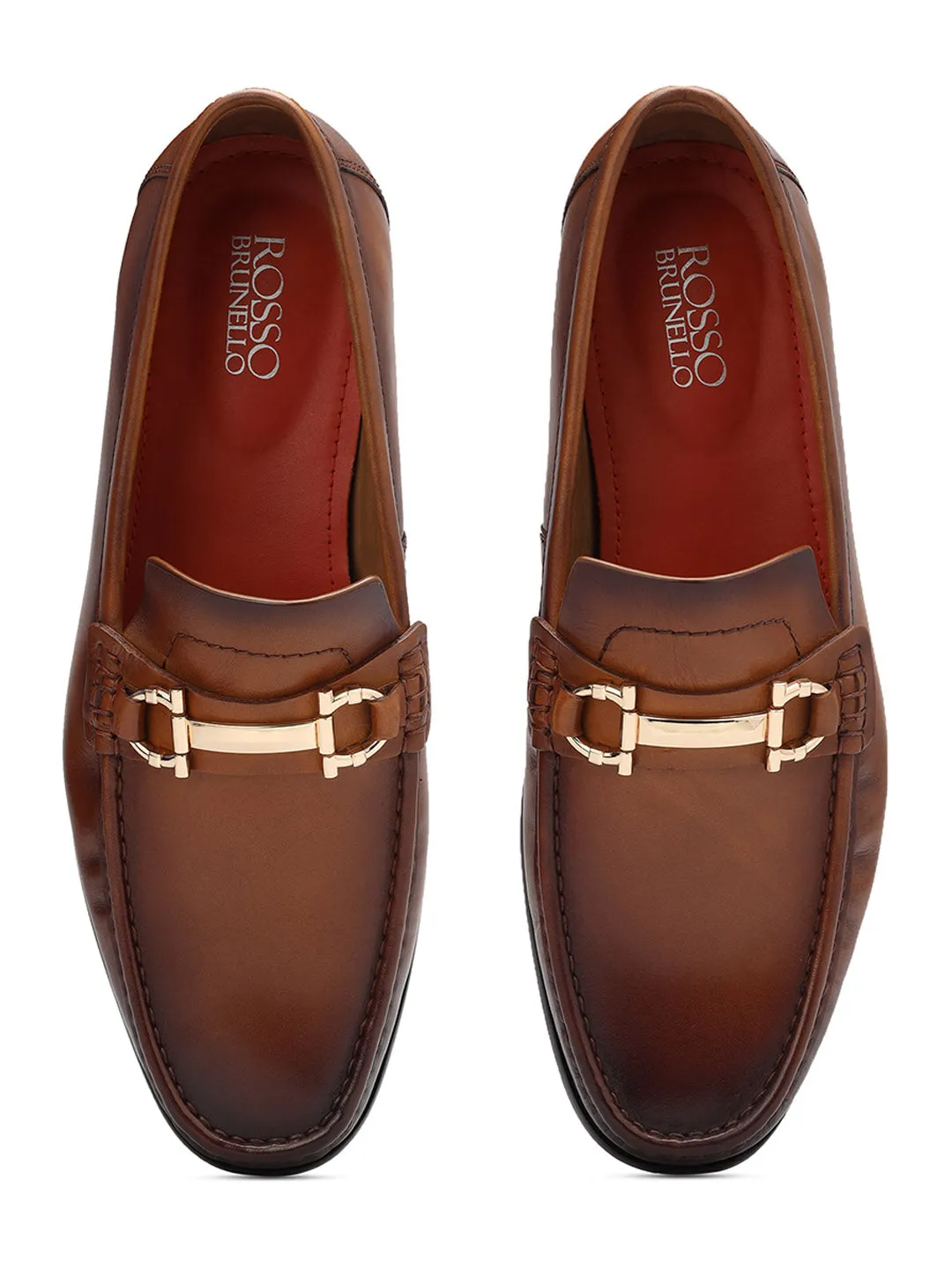 Tan Leather Loafers With Buckle