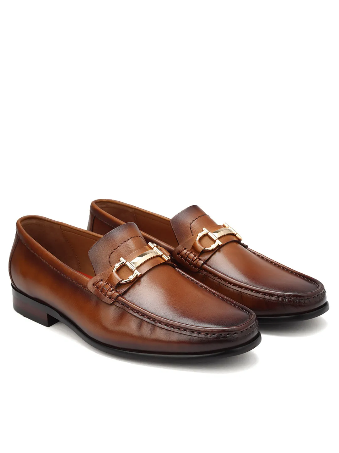Tan Leather Loafers With Buckle