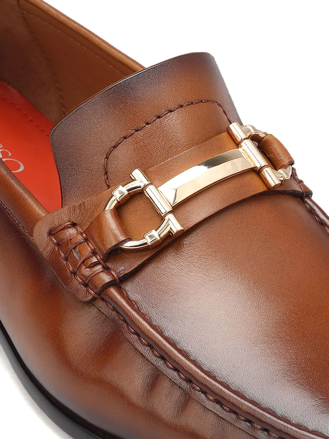 Tan Leather Loafers With Buckle