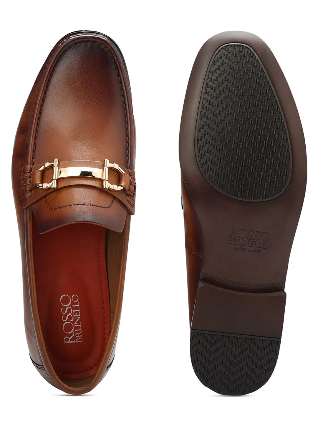 Tan Leather Loafers With Buckle