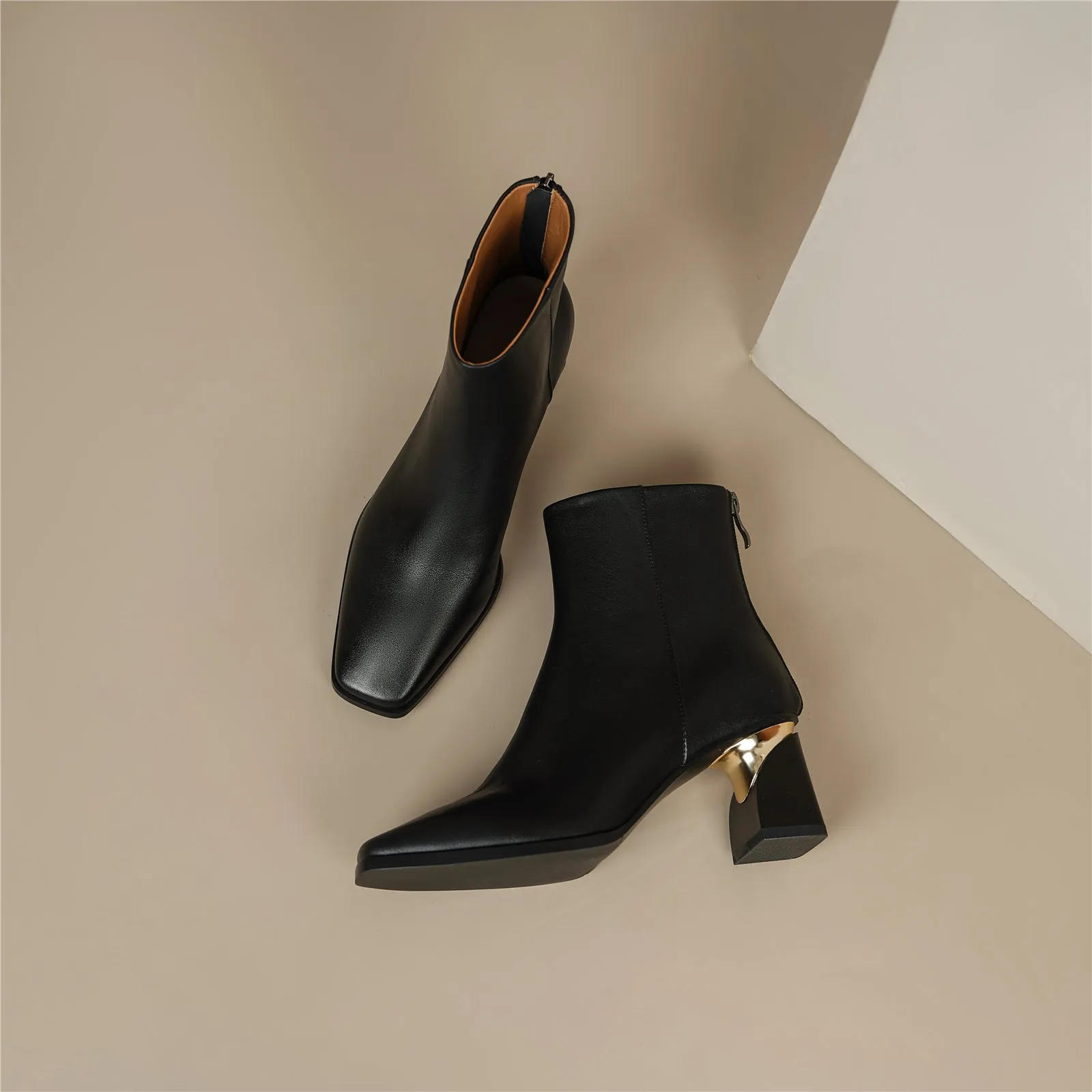 TinaCus Women's Genuine Leather Handmade Chunky Heel Square Toe Back Zip Ankle Boots