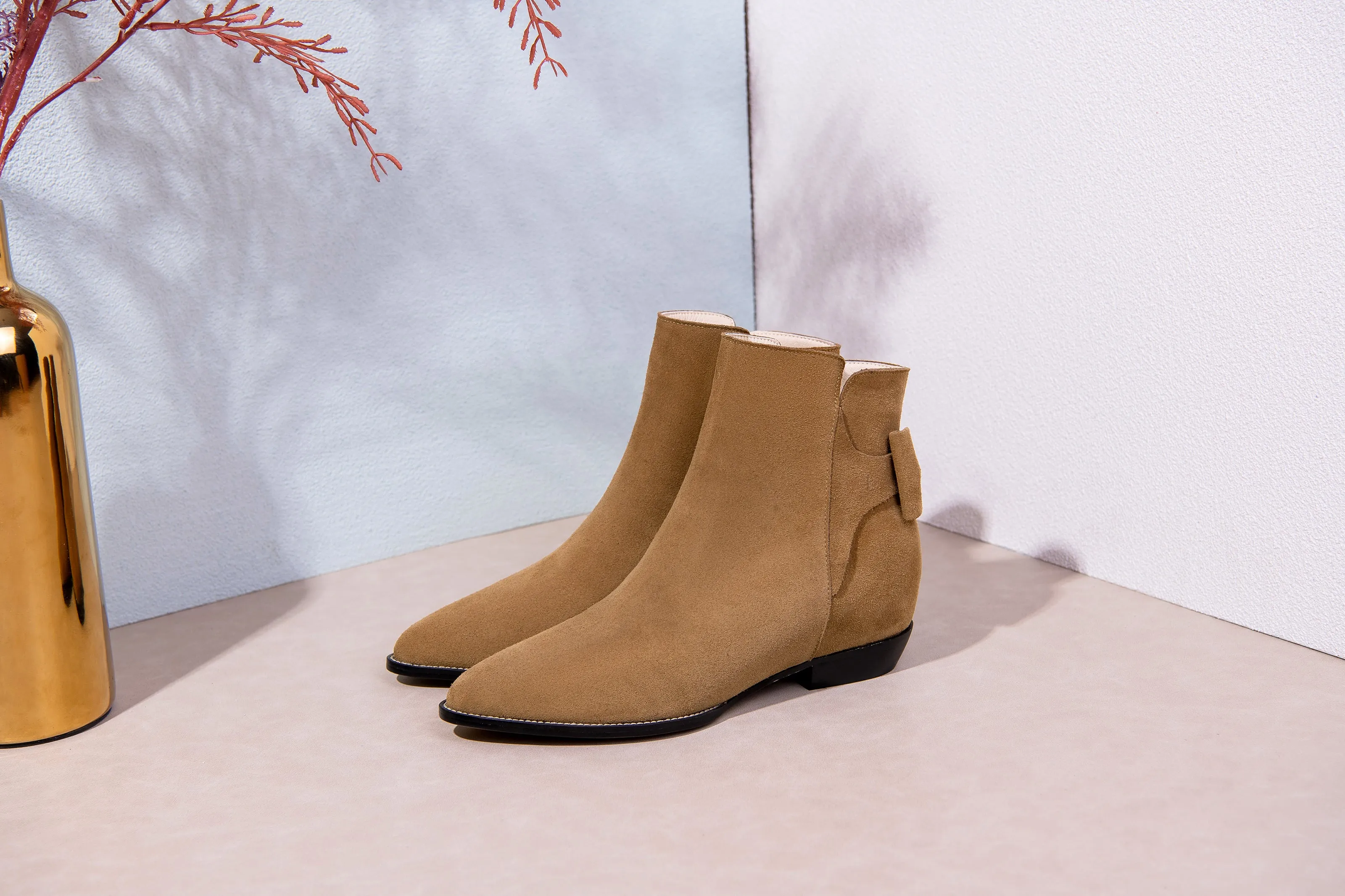 TinaCus Women's Pointed Toe Suede Leather Handmade Inner Heels Side Zip Up Casual Ankle Boots