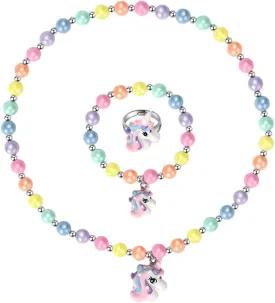 Unicorn Stretch Necklace Little Girl Toddler Necklace Bracelet Set, Little Princess Jewelry Accessories Favors Bags for Girls (2)