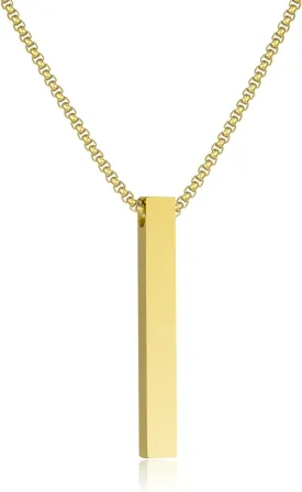 Vertical Bar Pendant Necklace Stainless Steel Simple Personalized Cool 3D Plain Cuboid Stick Lightweight Geometric Long Snake Chain Necklace for Women Men Minimalist Fashion Jewelry Gifts