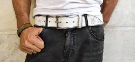 Vintage White Leather Belt - Custom Mens Accessories for Christmas - Stylish  Durable - Perfect Belt Gift for Him