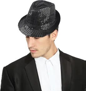 Western Sequin Fedora Hat Sparkling Disco Dance Hat Glitter Jazz Cowboy Cap Hip-Hop Colorful Shining Party Cap