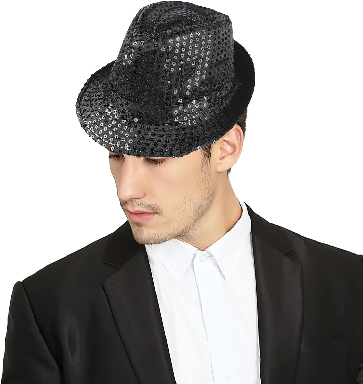 Western Sequin Fedora Hat Sparkling Disco Dance Hat Glitter Jazz Cowboy Cap Hip-Hop Colorful Shining Party Cap