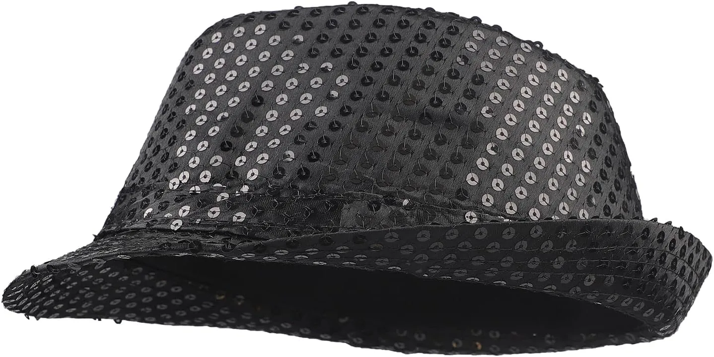 Western Sequin Fedora Hat Sparkling Disco Dance Hat Glitter Jazz Cowboy Cap Hip-Hop Colorful Shining Party Cap
