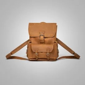 Women Brown LambskinThin Front Pocket Leather Backpack