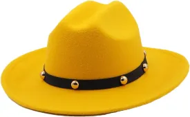 Women Men Winter Woolen Fedoras Hat Top Jazz Hat Round Caps Bowler Hats Yellow