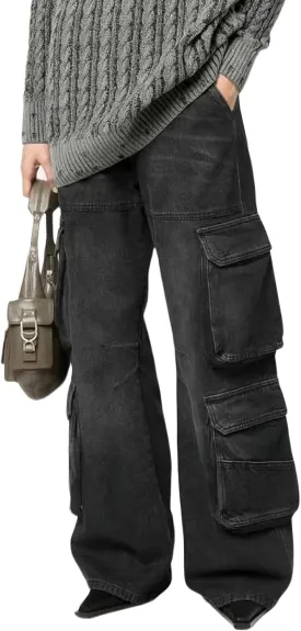 Women's Drawstring Wide Leg Jeans High Elastic Waisted Stretch Frayed Loose Fit Trouser Jeans Denim Pants