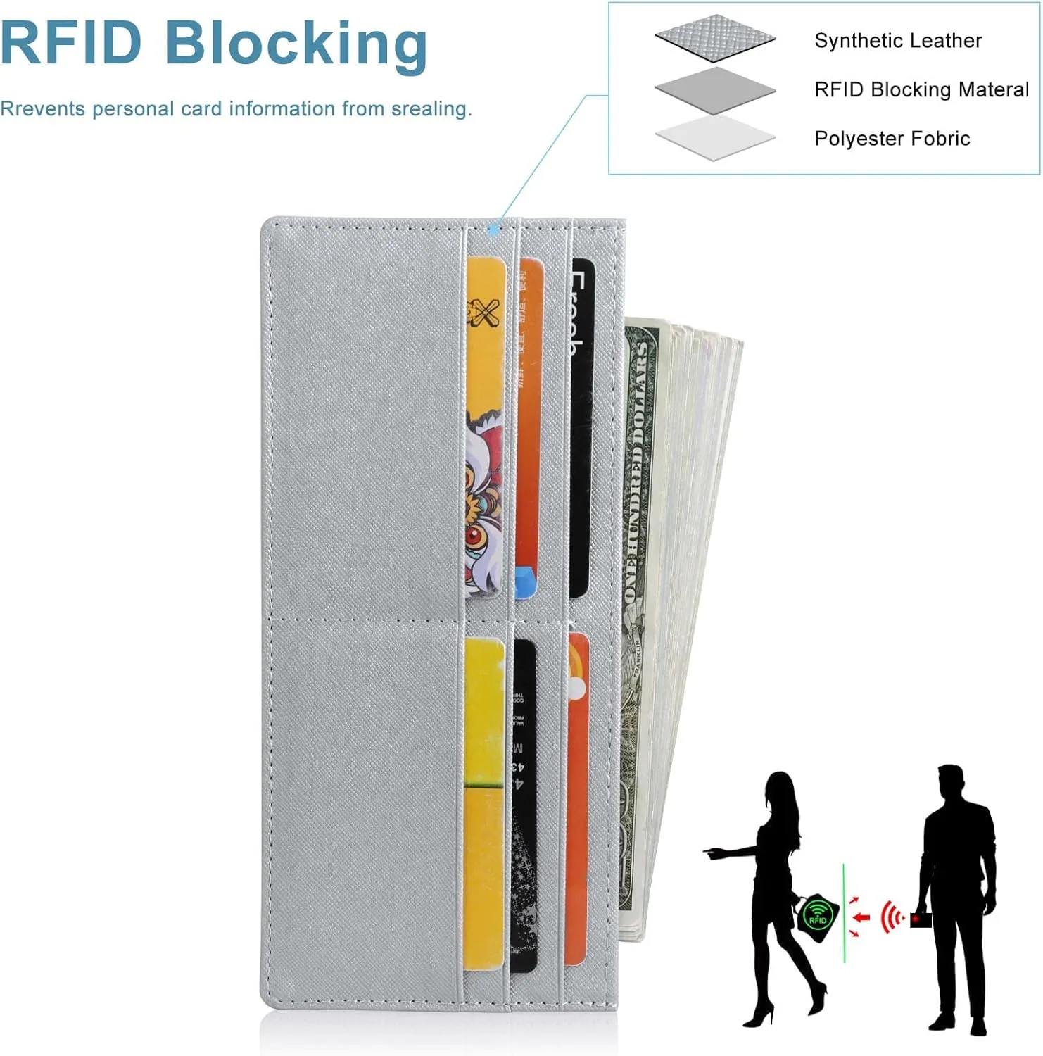 XEYOU Womens Credit Card Wallet Slim Long Zipper Pocket Purse for Coin, Cash, Receipt Multi-function Card Wallet for Ladies