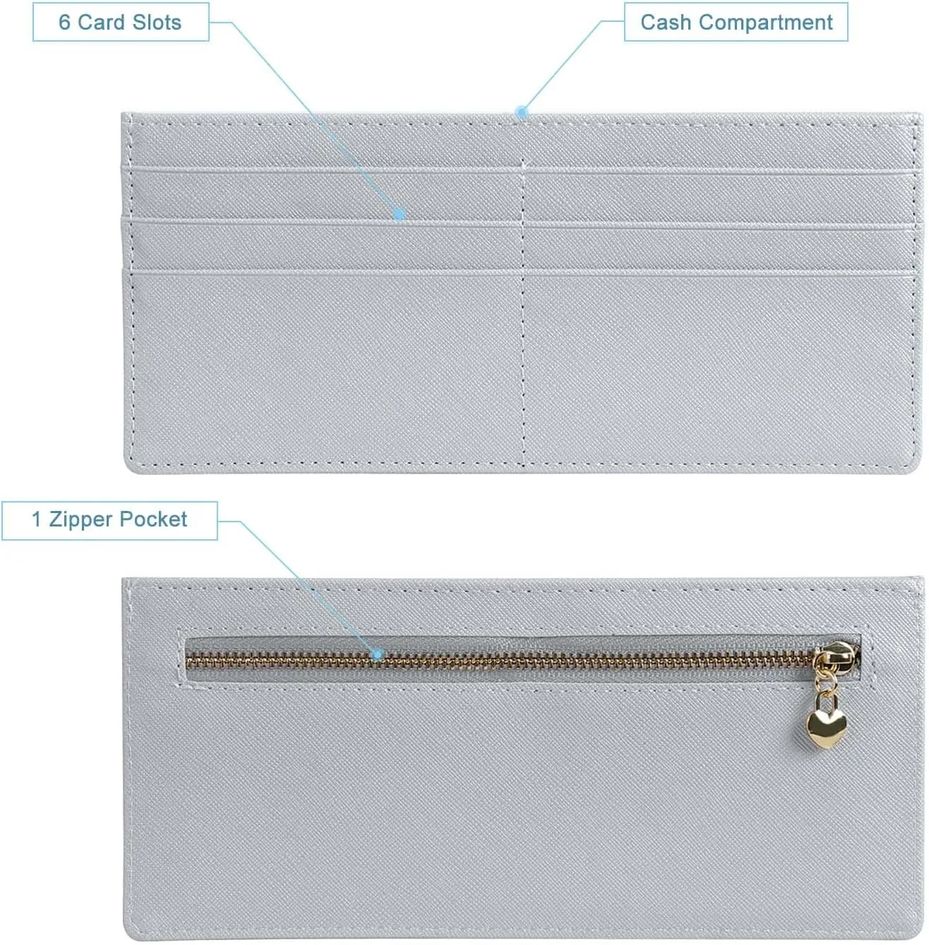 XEYOU Womens Credit Card Wallet Slim Long Zipper Pocket Purse for Coin, Cash, Receipt Multi-function Card Wallet for Ladies