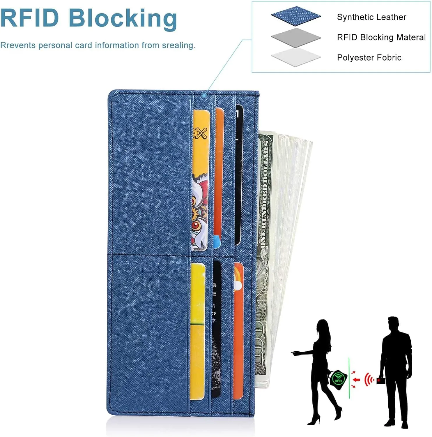 XEYOU Womens Credit Card Wallet Slim Long Zipper Pocket Purse for Coin, Cash, Receipt Multi-function Card Wallet for Ladies